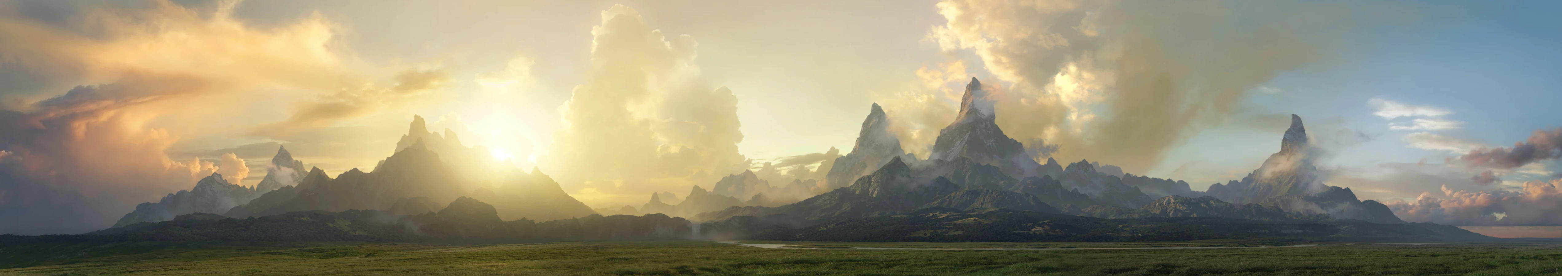  Panorama landscape mountain peak digital matte painting by Dusso 