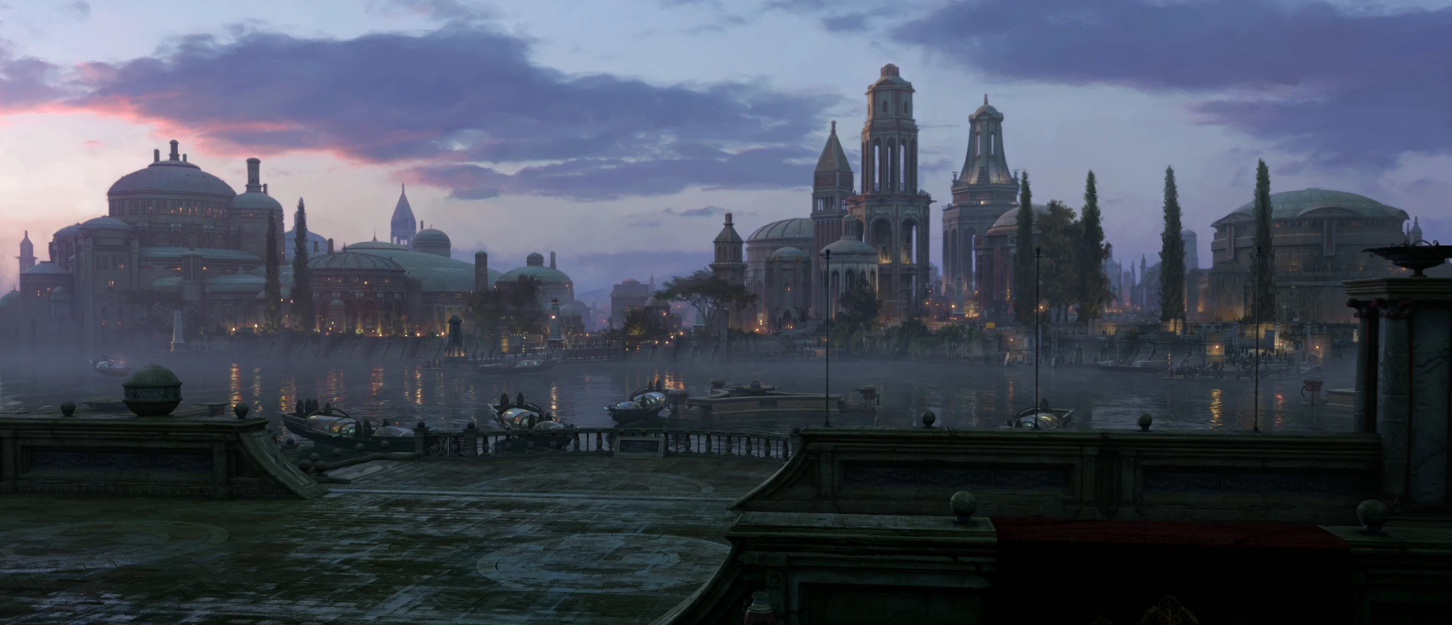  City and water canal digital matte painting by Dusso 